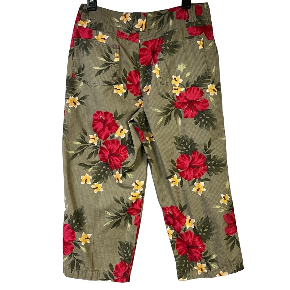 Havana Jack's Pants Cafe Size 10P Olive Green Tropical Floral Capris Boho Beach - Picture 5 of 9